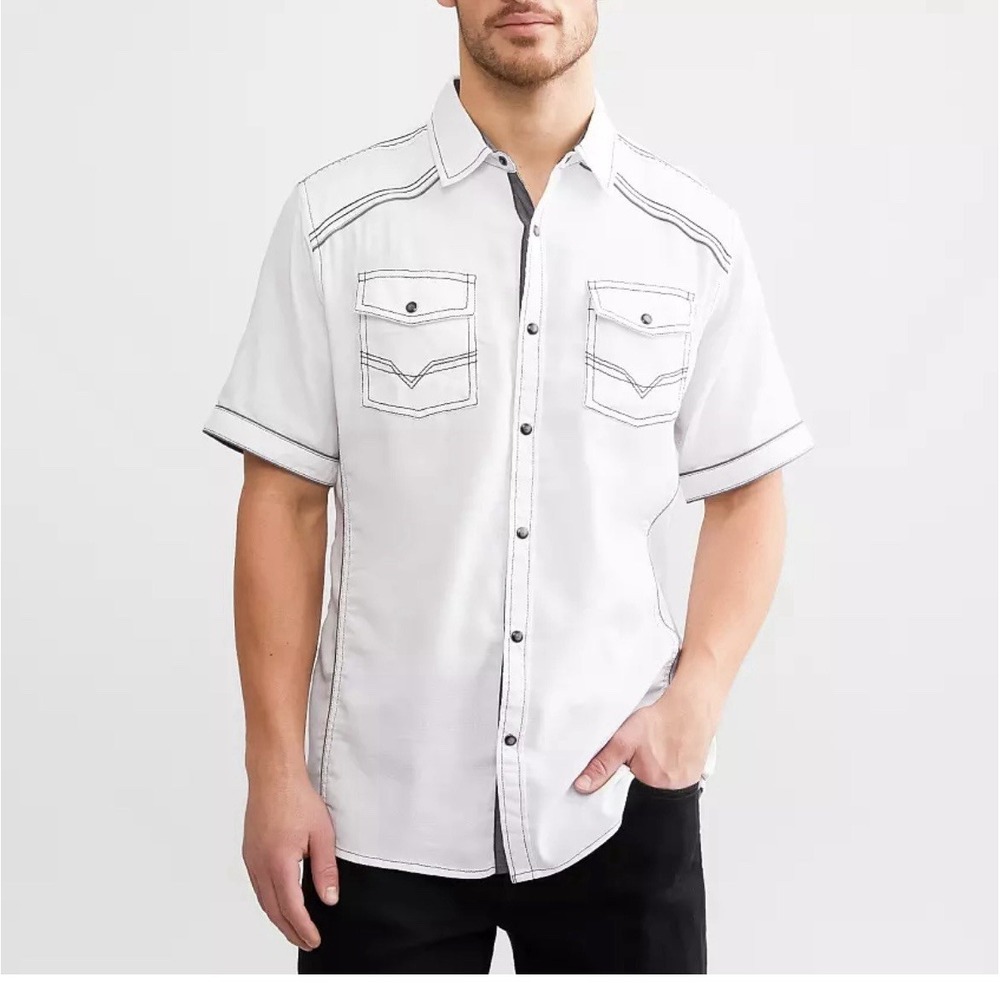 BKE Woven Pearl Snap Front Shirt Short Sleeve Size XXXL Athletic Fit White
